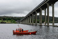 Boat coming into Hobart harbor, Tasmania, Australia